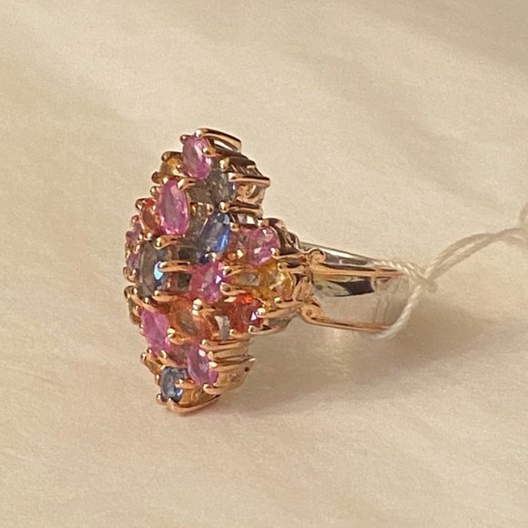 Gems en Vogue 18K Gold & SS, Multi-colored Gemstone Cocktail Ring, Size 7.75 - Picture 2 of 14